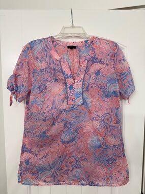 Talbots Pink & Blue Printed Split-Neck Tunic